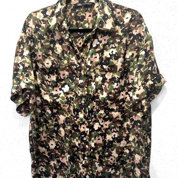 Zara camo oversize Casual Button Down Shirt XS - Picture 1 of 6